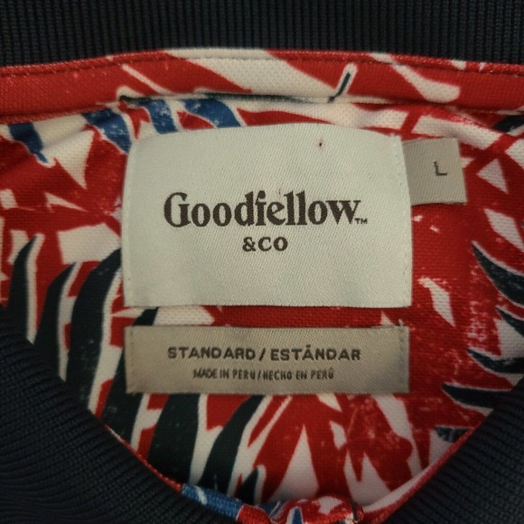 Goodfellow & Co Polo Shirt Mens Large Hawaiian Aloha Palm Floral Knit Collar - Picture 4 of 10